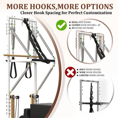 Pilates Reformer, Wooden Pilates Reformer Machine with Tower & Mat, Pilates Equipment for Home Workout and Studio, with Reformer Accessories, Sitting Box, Jump Board
