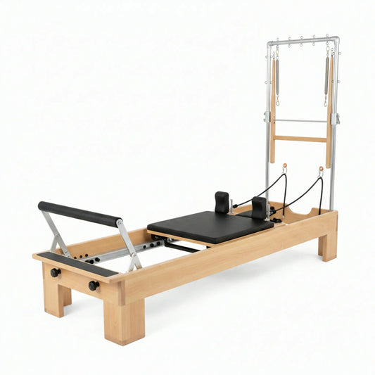 Foldable Wooden Pilates Reformer for Home, 70+ Guided Workouts